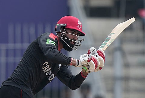 Canada's Yuvraj Samra plays a shot during the T20 World Cup cricket match between Canada and New Zealand in Chennai.