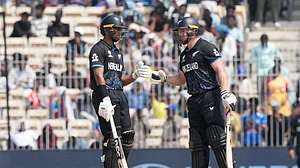 AP Photo : New Zealand's Rachin Ravindra and Glenn Phillips greets each other during the ICC T20 World Cup 2026 Group D cricket match between Canada and New Zealand in Chennai.