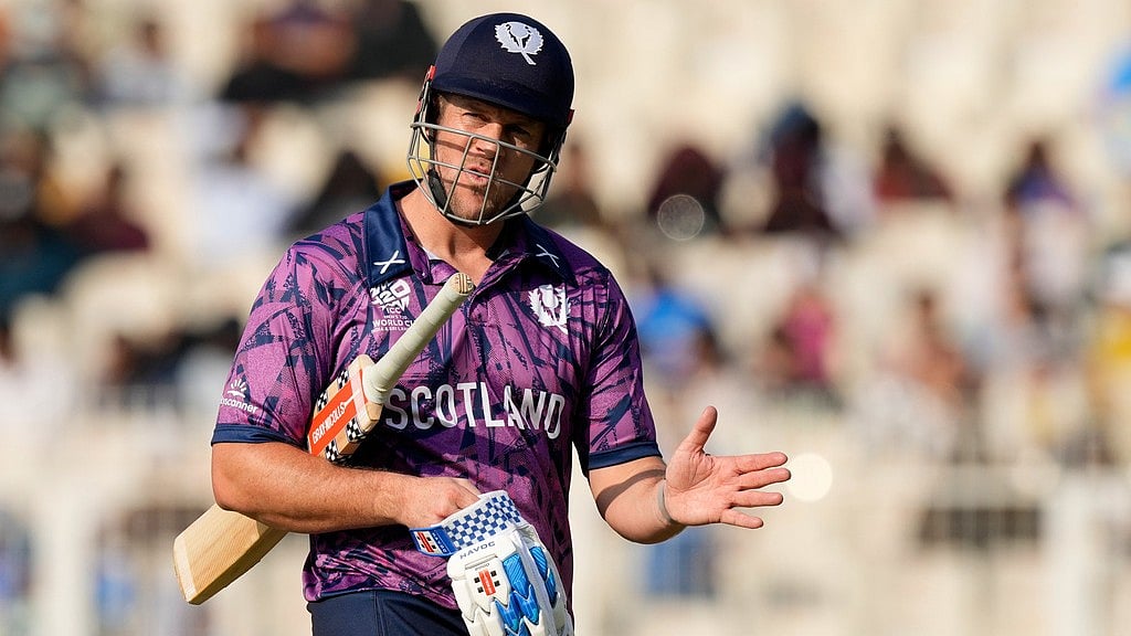 AP : Scotland's George Munsey reacts as he leaves the ground after losing his wicket during the T20 World Cup match between England and Scotland in Kolkata.