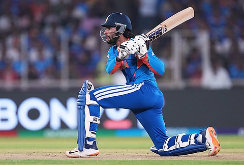 India's Tilak Varma plays a shot during the T20 World Cup cricket match between India and Netherlands in Ahmedabad.