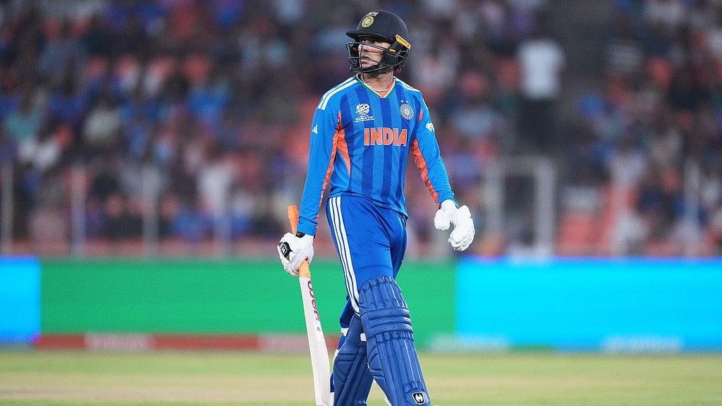 AP Photo : India's Abhishek Sharma reacts as he leaves the ground after losing his wicket to Netherlands' Aryan Dutt during the T20 World Cup cricket match between India and Netherlands in Ahmedabad