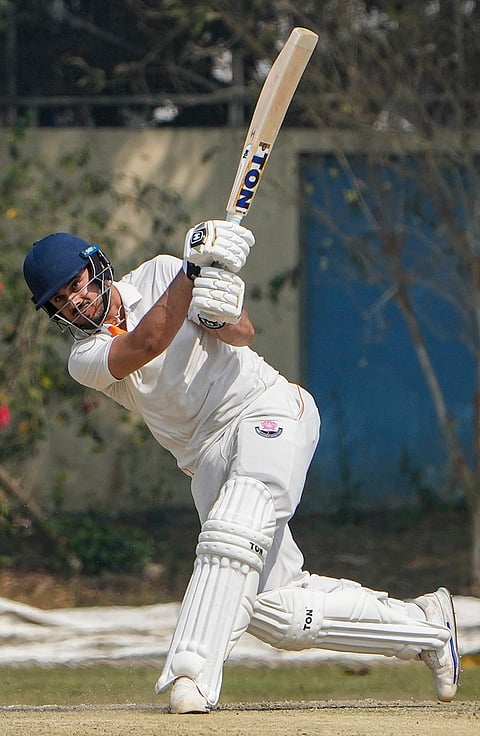 Jammu and Kashmir's Abdul Samad plays a shot during the fourth day of the Ranji Trophy semifinal cricket match between Jammu and Kashmir and Bengal, at the Bengal Cricket Academy Ground, in Kalyani, West Bengal.