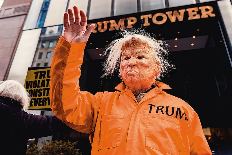 A demonstrator protesting in New York on February 16, 2026