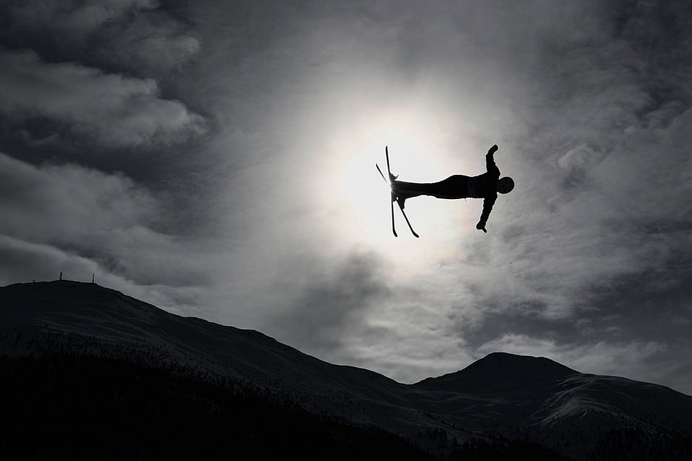 | Photo: AP/Gabriele Facciotti : Czechia's Adela Merkova (22) competes during the women's freestyle skiing aerials qualifications at the 2026 Winter Olympics, in Livigno, Italy.