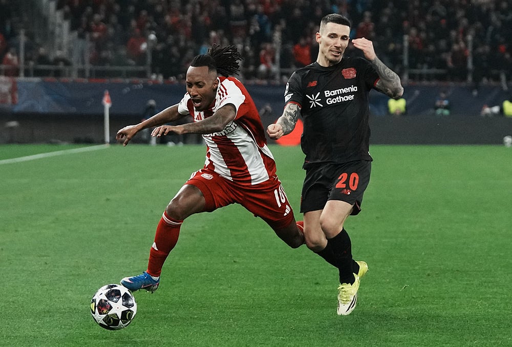 Olympiakos Vs Bayer Leverkusen Champions League play-off soccer-Gelson Martins