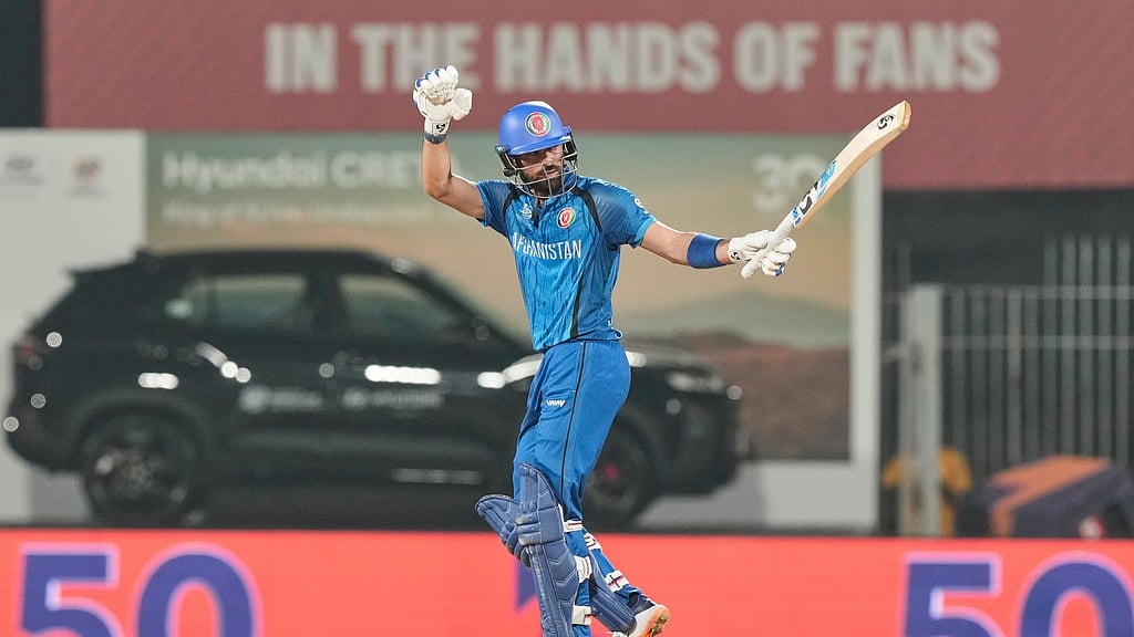 AP Photo/Mahesh Kumar A : Afghanistan's Ibrahim Zardan celebrates his fifty runs during the T20 World Cup cricket match between Afghanistan and Canada in Chennai, India, Thursday, Feb. 19, 2026. 