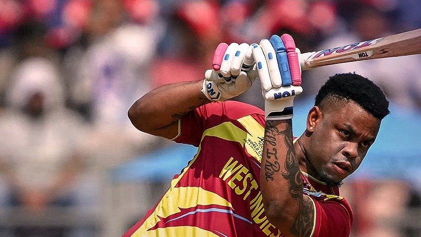 T20WorldCup/X : Shimron Hetmyer in action against Nepal in ICC T20 World Cup 2026 Group C clash. 