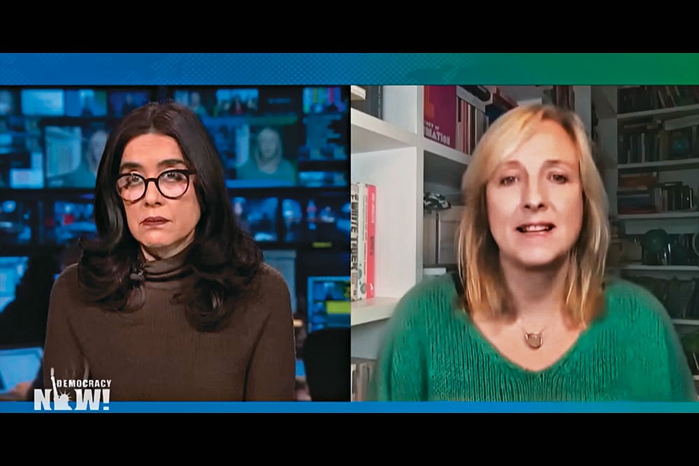 Speaking of the Media’s Silence:  Carole Cadwalladr, award-winning investigative journalist (right), on Democracy Now