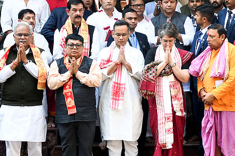 Congress MPs Priyanka Gandhi Vadra, Gaurav Gogoi during a visit to the Maa Kamakhya Temple, in Guwahati.