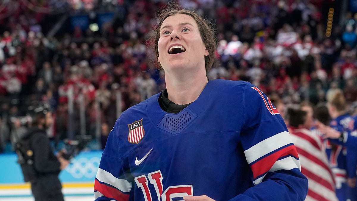 (AP Photo/Hassan Ammar) : United States' Kelly Pannek (12) celebrates after a women's ice hockey gold medal game between the United States and Canada at the 2026 Winter Olympics, in Milan, Italy, Thursday, Feb. 19, 2026