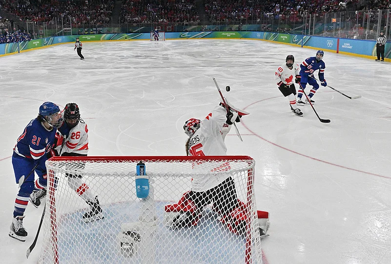 USA Vs Canada Womens Ice Hockey Milan Cortina Olympics-Canadas goalie Ann-Renee Desbiens