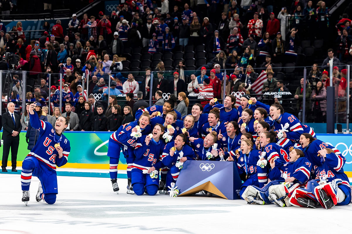USA vs Canada Milan Cortina Olympic Games 2026 Womens Ice Hockey Final Megan Keller Selfie AP Photo