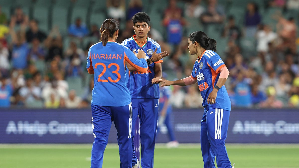 BCCIWomen/X : India cricketer Sree Charani celebrating a wicket with teammates during 3rd T20I against Australia at Adelaide Oval, Adelaide.