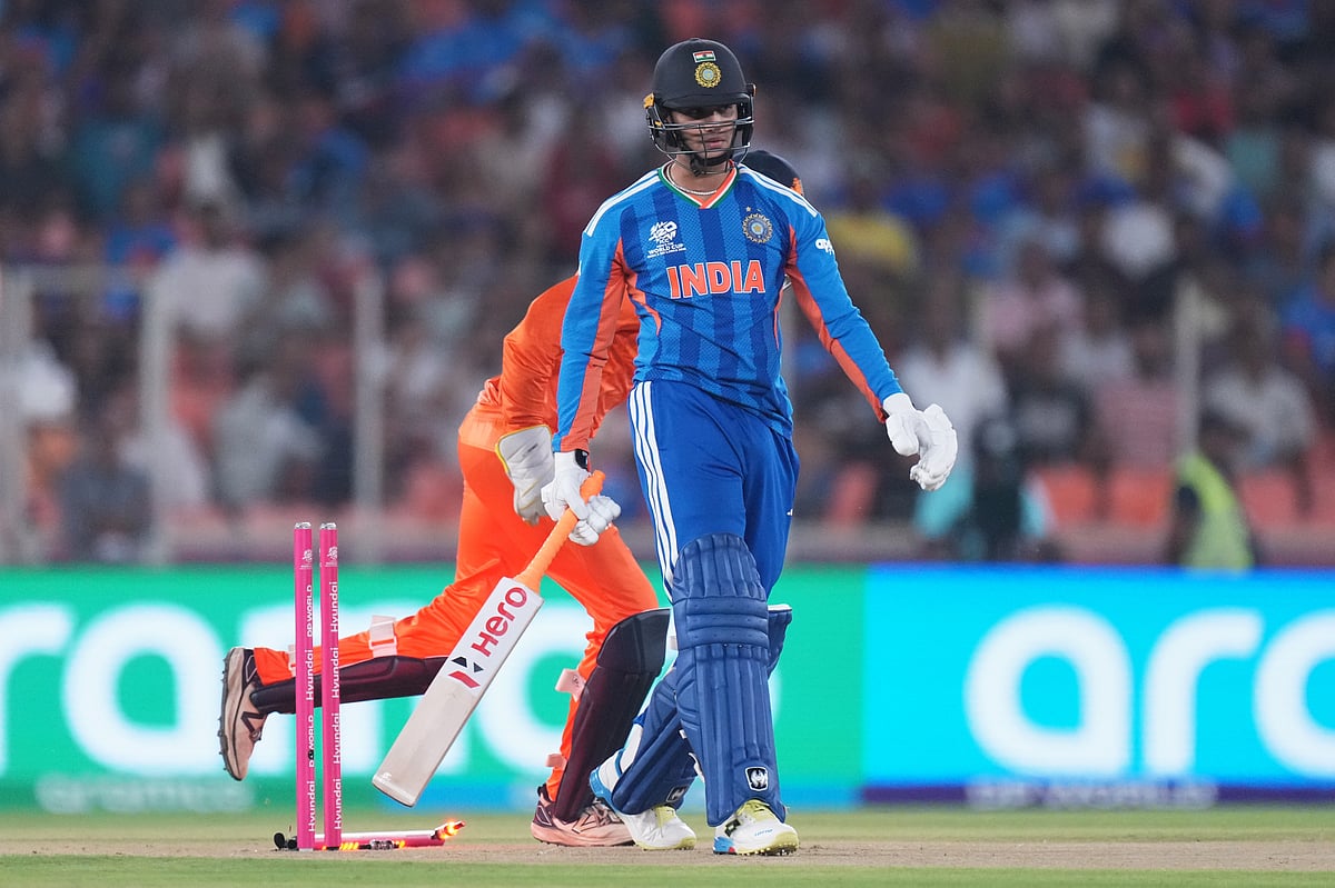 | Photo: AP/Ajit Solanki : India's Abhishek Sharma, right, reacts after getting bowled out by Netherlands' Aryan Dutt during the T20 World Cup cricket match between India and Netherlands in Ahmedabad, India, Wednesday, Feb. 18, 2026. 