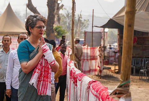 Congress MP Priyanka Gandhi Vadra pays tribute to late singer Zubeen Garg at his cremation ground, 'Zubeen Khetra', at Sonapur on the outskirts of Guwahati. 