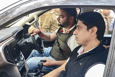 Indian Youth Congress (IYC) National President Uday Bhanu Chib arrives at Tilak Marg Police Station for questioning by Delhi Police in connection with protests at the India AI Impact Summit, in New Delhi.