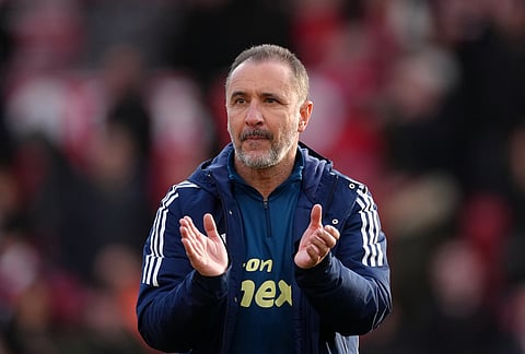 Nottingham Forest's head coach Vítor Pereira reacts during the English Premier League soccer match between Nottingham Forest and Liverpool in Nottingham.