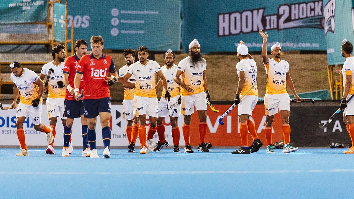 Photo: Hockey India : Action from the India vs Spain encounter in the FIH Pro League.