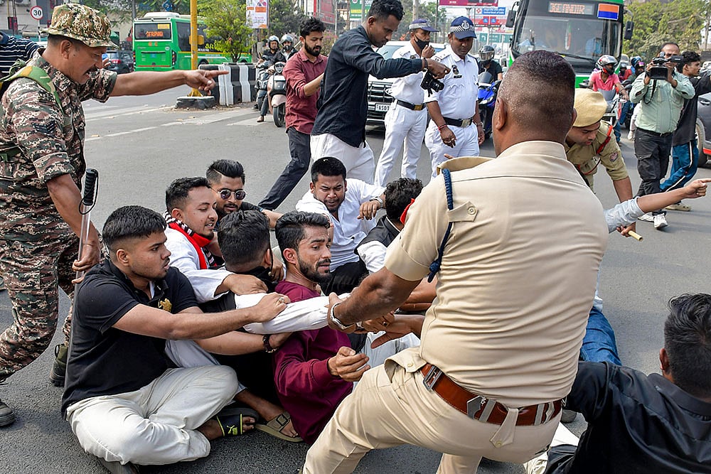 NSUI members protest in Guwahati