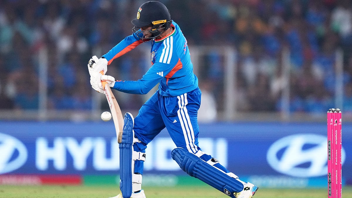 | Photo: AP/Ajit Solanki : India's Abhishek Sharma plays a shot during the T20 World Cup cricket match between India and South Africa in Ahmedabad, India, Sunday, Feb. 22, 2026.