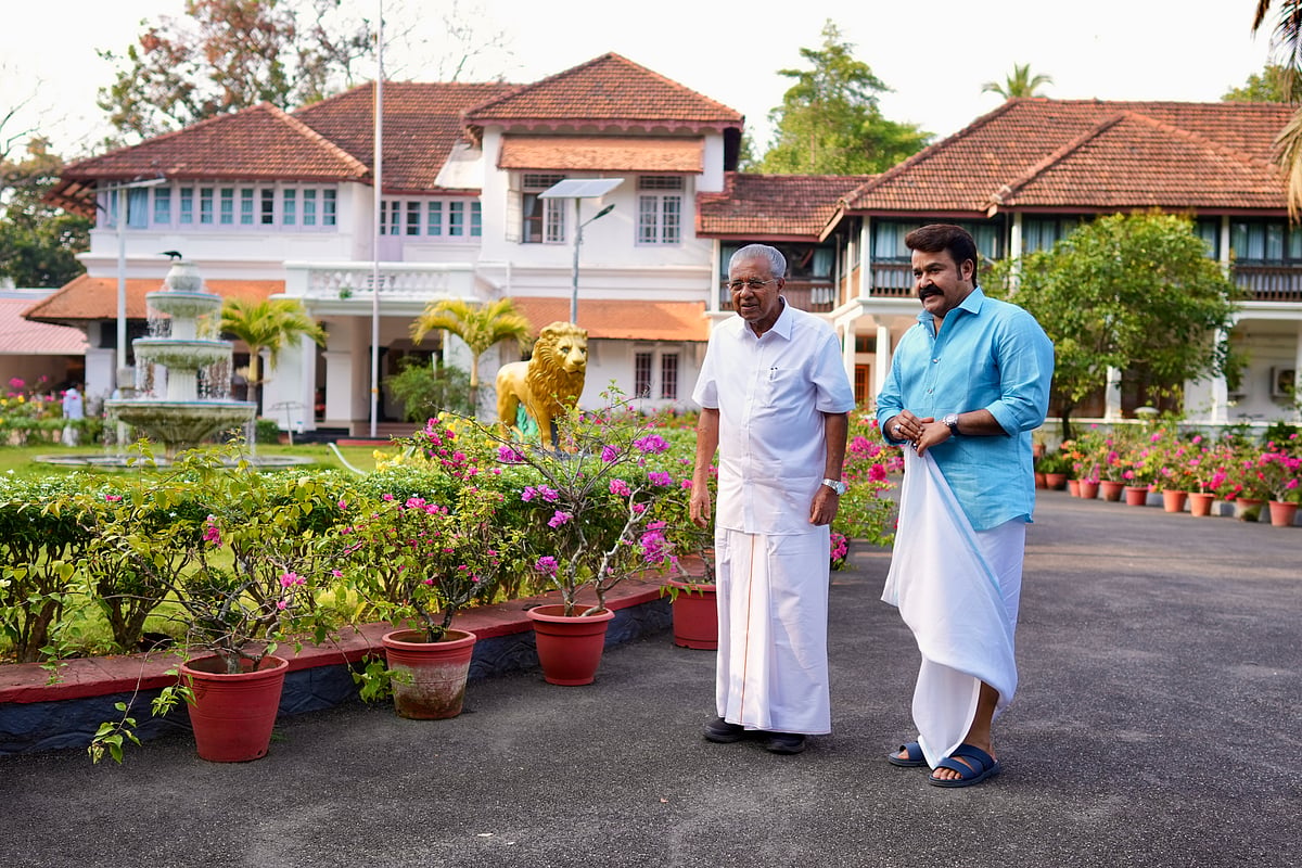 Special Arrangement : Chief Minister Pinarayi Vijayan with actor Mohanlal during the interview at Cliff House, the Chief Minister’s official residence in Thiruvananthapuram