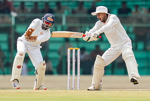 Jammu and Kashmir's Kanhaiya Wadhawan plays a shot during the second day of the Ranji Trophy 2025-26 final cricket match between Karnataka and Jammu and Kashmir, at KSCA Stadium, in Hubballi, Karnataka.