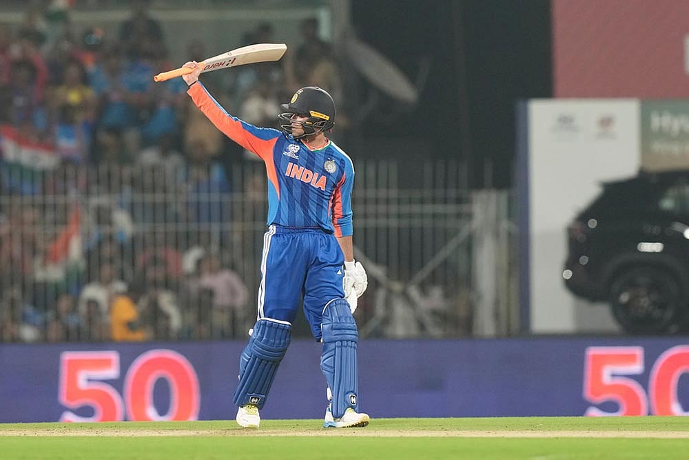 Abhishek Sharma celebrates his fifty runs