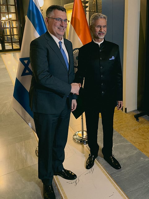 External Affairs Minister S Jaishankar meets Israeli Foreign Minister Gideon Sa'ar during his visit, in Jerusalem, Israel. 