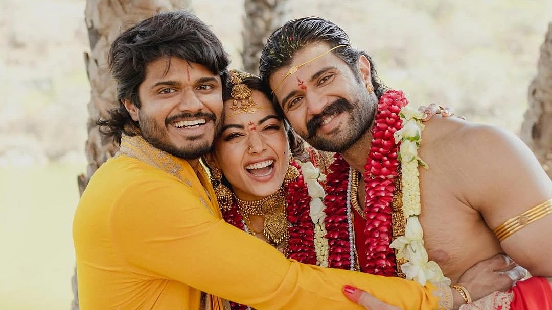 Instagram/Anand Deverakonda : Anand Deverakonda with Vijay Deverakonda and Rashmika Mandanna
