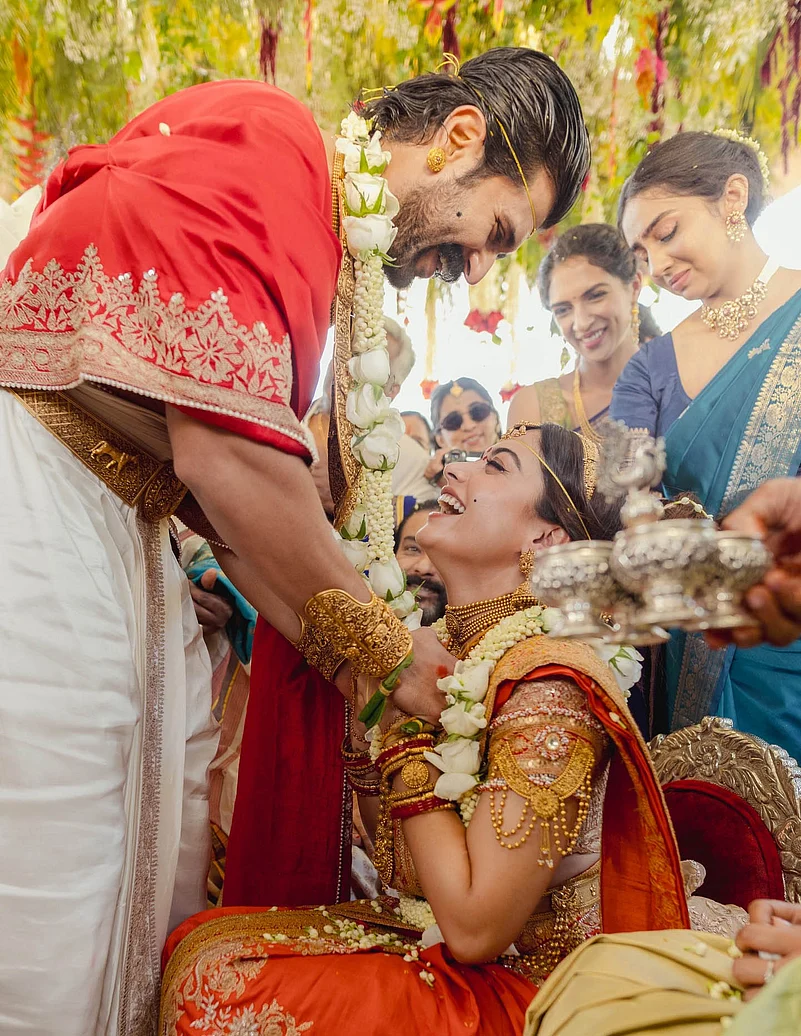 Actors Rashmika Mandanna and Vijay Deverakonda celebrity wedding fashion