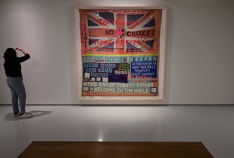 "Unravel: The Power and Politics of Textiles in Art" at the Barbican in London, UK, on 12th Feb, 2024 Barbican Art Gallery, London, UK.