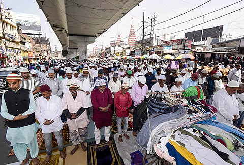 People offer prayers during the holy month of 'Ramzan', in Patna.