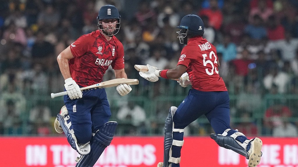 AP : England's Will Jacks, left, and Rehan Ahmed run between the wickets during the T20 World Cup match against New Zealand in Colombo.