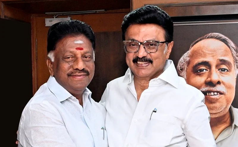 O Panneerselvam with M K Stalin