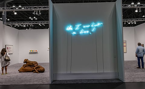 Illuminated neon art of Tracey Emin at the Photofairs New York, which is a new fair uniting conventional photography and new media during Armory Week, in New York, United States on September 07, 2023.
