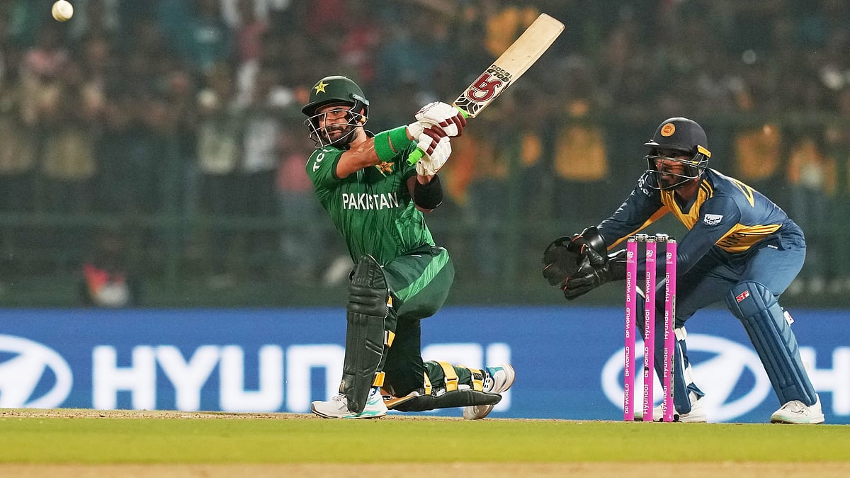 (AP Photo/Eranga Jayawardena) : Pakistan's Sahibzada Farhan plays a shot during the T20 World Cup cricket match between Pakistan and Sri Lanka in Pallekele, Sri Lanka, Saturday, Feb. 28, 2026