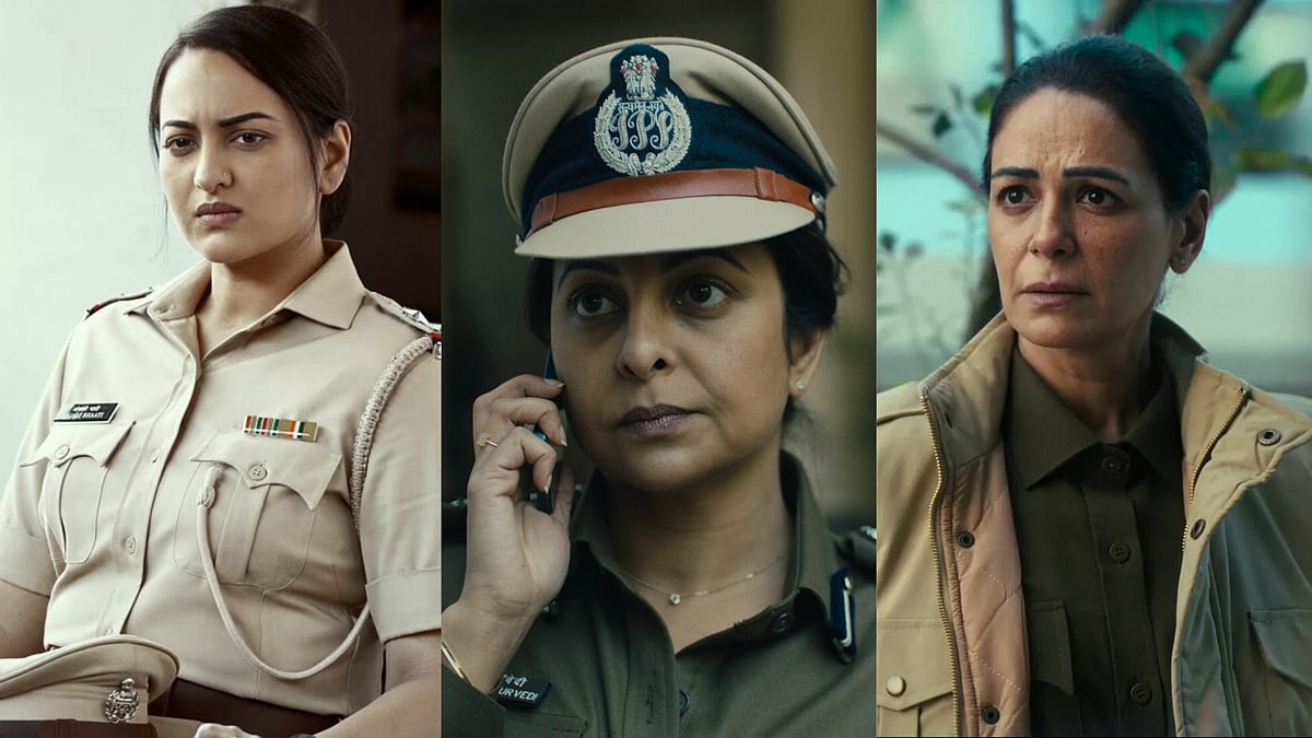 Women-Led Cop Dramas (L-R) Sonakshi Sinha, Shefali Shah &  Mona Singh - Illustration