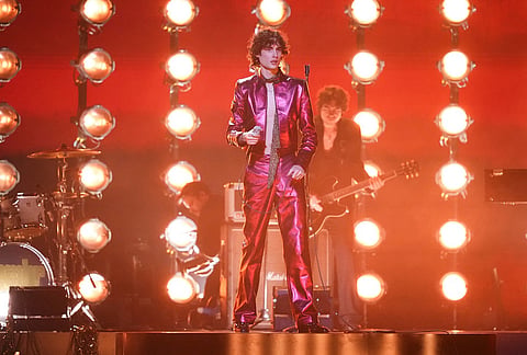 Sombr performs during the Brit Awards 2026 in Manchester, England.