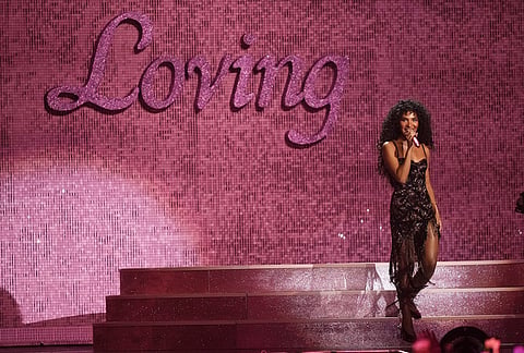 Olivia Dean performs during the Brit Awards 2026 in Manchester, England.