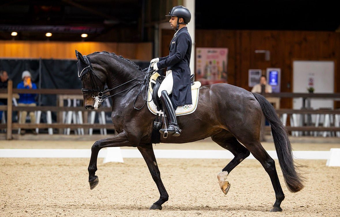 | Photo: Special Arrangement : Anush Agarwalla competing in the Belgium Dressage Events.
