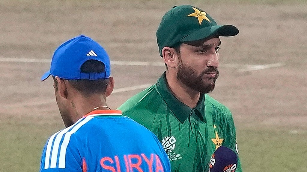 AP : Captains Suryakumar Yadav and Salman Agha at the toss for the India vs Pakistan match in ICC T20 World Cup 2026. 