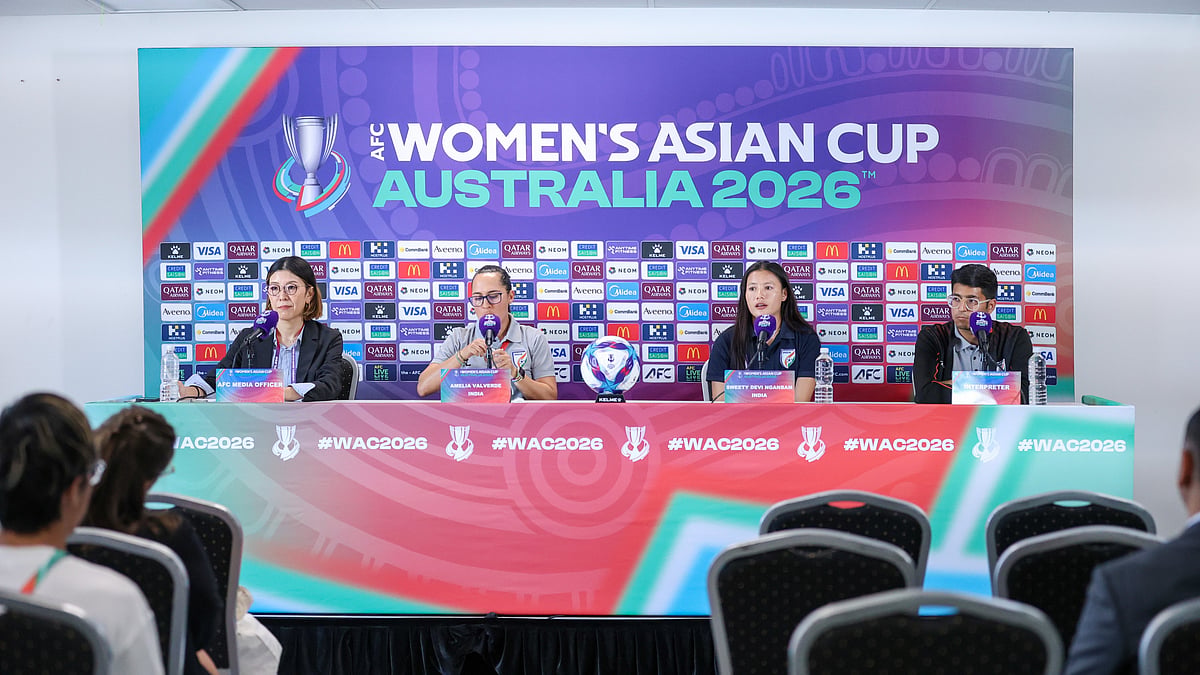 | Photo: AIFF : India's captain Sweety Devi and head coach Amelia Valverde at the pre-match press conference with Veitnam head coach and captain in Perth on March 3, 2026.