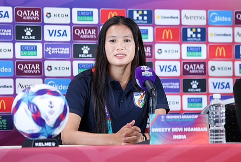 India captain Sweety Devi Ngangbam in the pre-match press conference of the AFC Women's Asian Cup match against Vietnam in Perth on March 3, 2026.