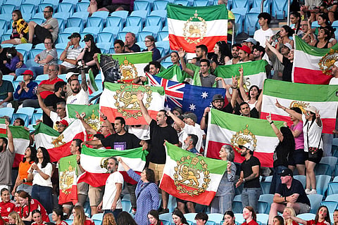 Iranian supporters react during the Women's Asia Cup soccer match between Iran and South Korea on the Gold Coast, Australia.