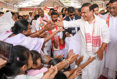 Assam Chief Minister Himanta Biswa Sarma attends Holi and Doul Utsav celebrations at Batadrava Than, in Nagaon, Assam.