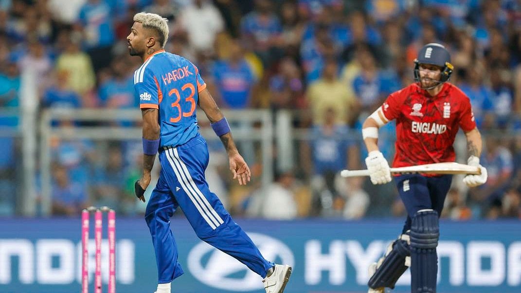 BCCI/X : Hardik Pandya celebrating after dismissing Phil Salt in India vs England ICC T20 World Cup 2026 semi-final. 
