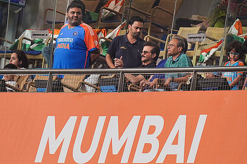 Bollywood actor Anil Kapoor during the ICC Men's T20 World Cup 2026 second semifinal cricket match between India and England, at the Wankhede Stadium, in Mumbai, Maharashtra.