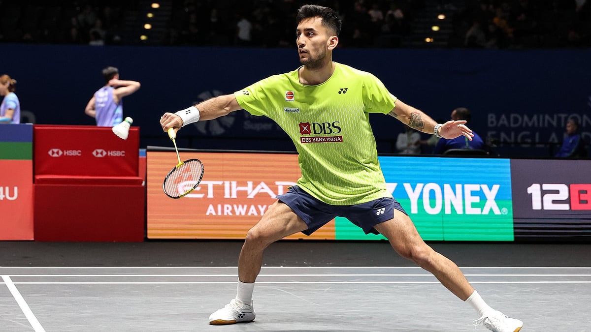 Courtesy: Badminton Photo : Lakshya Sen in action at All England Open 2026.