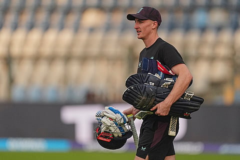 England's captain Harry Brook during a training session ahead of the ICC Men's T20 World Cup 2026 second semifinal cricket match between India and England at Wankhede Stadium, in Mumbai.