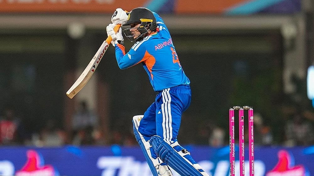 | Photo: PTI/Ravi Choudhary : India's Abhishek Sharma plays a shot during an ICC Men's T20 World Cup 2026 cricket match between India and Zimbabwe, at the MA Chidambaram Stadium, in Chennai